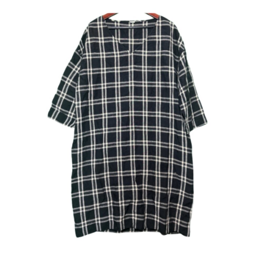 Gently Worn BW Plaid Linen Kimono Style APUNTOB Dress Size XL 📥Apuntob